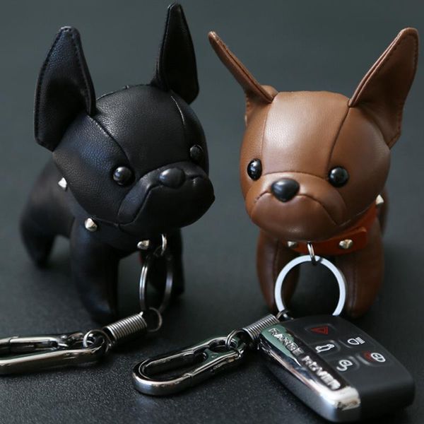 

bulldog keychain pu leather animal dog keyring holder bag charm key chain jewelry key ring gift for men women, Slivery;golden