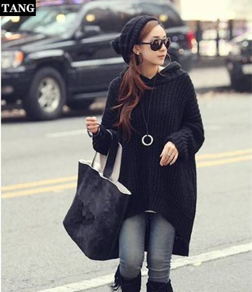 

women loose hooded knitted sweater large size long irregular swallowtail pullover casual knitwear female 2019 autumn winter new, White;black