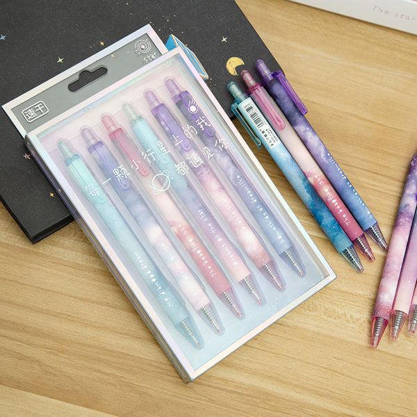 

6 pcs/set ballpoint pen starry sky lapiceros kawaii penne creative pens for school stylo boligrafos boligrafo kalem caneta, Blue;orange