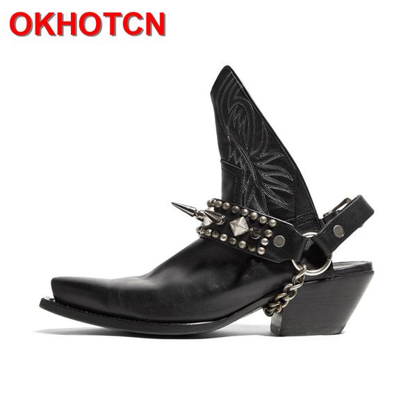

platform wedge heels shoes woman retro rivet chain womens pumps buckle open heel boots genuine vintage womens big size shoes 44, Black