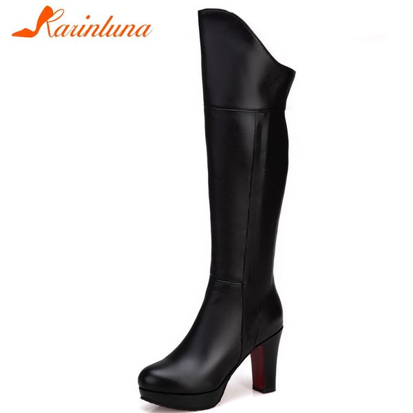 

karin new fashion large size 33-43 ladies high heels platform shoes woman party office autumn winter knee high boots women, Black