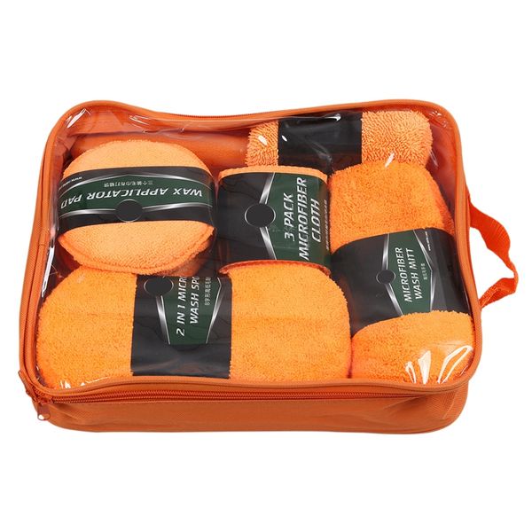 

9pcs microfiber car wash cleaning kit, car tire brush, glass towel, wax cake, leather, vent, interior