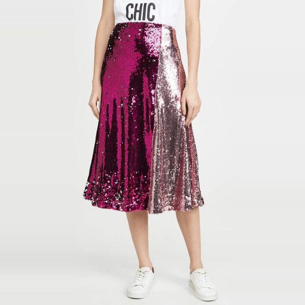 

midi skirts for women sequins color matching casual party sparkly girls custom made plus size skirts, Black