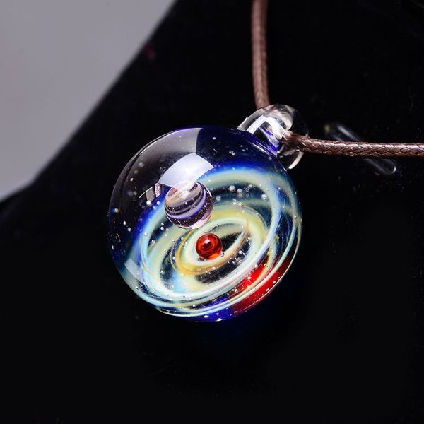 

2019 exquisite fashion vintage handmade glass ball planet universe starry galaxy pendant necklace women fashion time gem jewelry, Silver