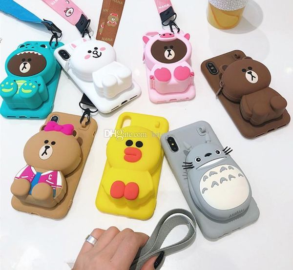

ell 3d cartoon totoro cony sally zipper wallet cute cartoon soft silicone phone case for iphone 6 6s plus 7 8 plus x xr xs max