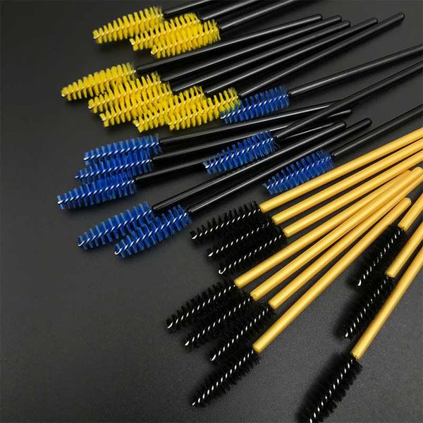 

rainsin 1/50pcs 3 colors disposable nylon mascara wands golden blue handle brushes lashes makeup brushes eyelash extension tools