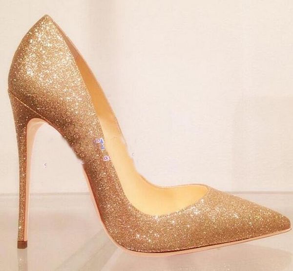 

Fa hion women hoe gold giltter equin high heel thin heel pump wedding hoe dre hoe 120mm