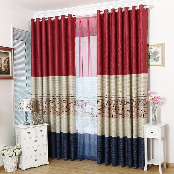 

new mediterranean style tower printed with black silk shade curtains for living dining room bedroom