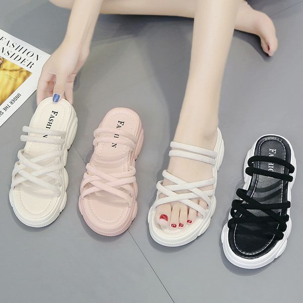 

сандалии женщины 2020 лето новая платформа платформа двойного назначения крест ремень два сандалии женщин, Black;red