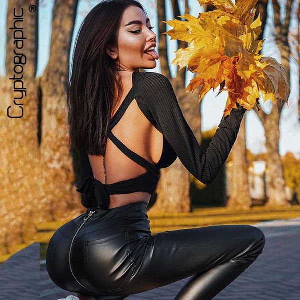 

криптографические с длинным рукавом сексуальная спинки бандаж галстук футболки топ тройники тонкий женский твердые 2020 весна рубашки коротк, White