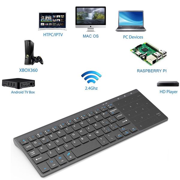 

thin 2.4ghz usb wireless qwerty keyboards with number touchpad numeric keypad for android tv windows tablet desklappc