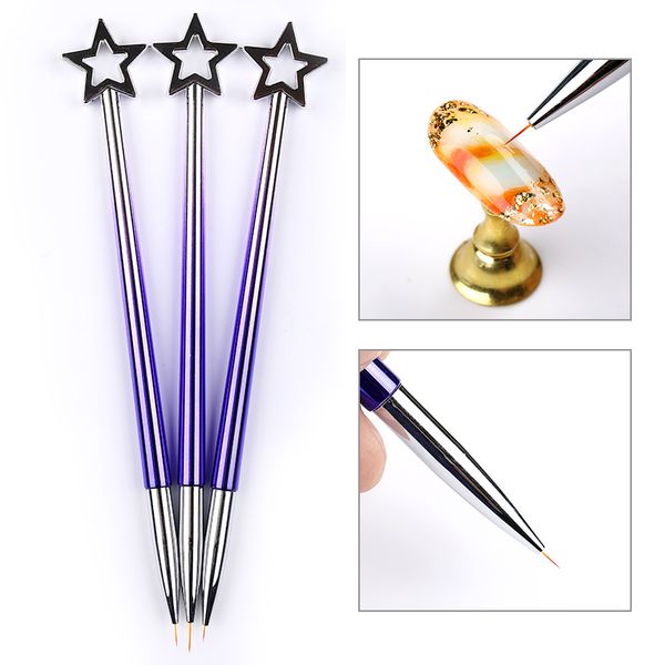 

3pcs nail art brush liner pen uv gel drawing painting nail liner brush set mixed size gradient purple handle acrylic pen, Yellow