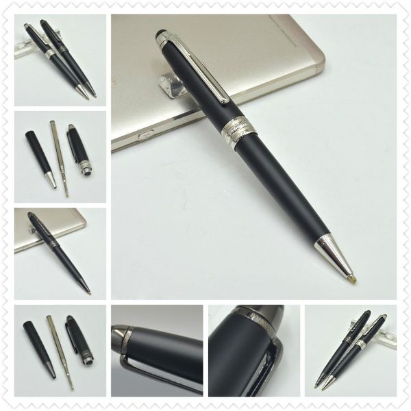 

wholesale price mon-163 matte black metal ballpoint pen/roller ball pen with serial number office stationery fashion writing ball pens gift, Blue;orange