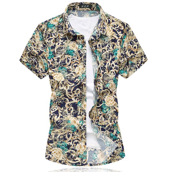 

floral hawaiian shirt men short sleeve 2019 summer breathable new fashion printed casual male shirt slim fit plus size 7xl, White;black