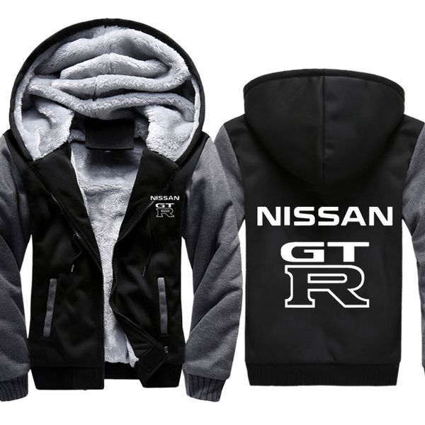 

hoodies men gtr car logo print jacket thicken hoodie mens winter warm fleece cotton zipper raglan coat male tracksuits masculino, Black