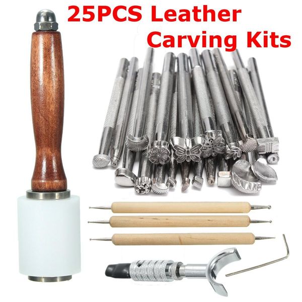 

25 шт ручной кожа craft штамповка резной деревянных тиснения tools k набор руководство комбинация инструменты аксессуары бытовых