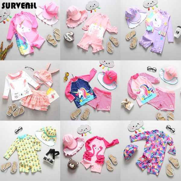 

swimsuit girl uv protection long sleeve unicorn children swimming suit girls swimwear child bathing clothes baby pool beach wear