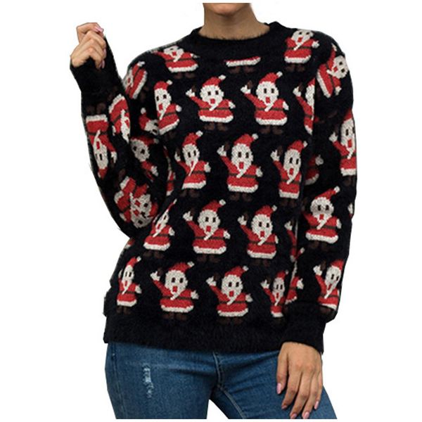 

women christmas winter sweater long sleeve o-neck christmas tree knitting autumn winter sweater, White;black