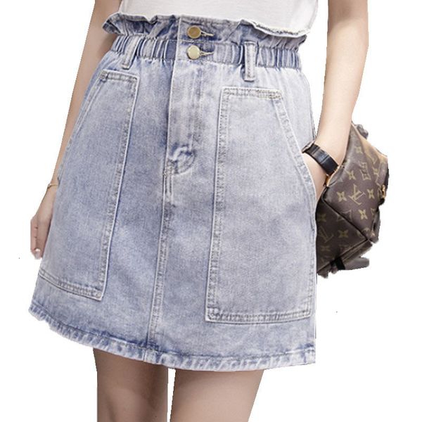 

ruffle skirt women skirts large size ruffles elastic waist denim skirt color mini short a line skirts feminino kawaii jupe femme, Black