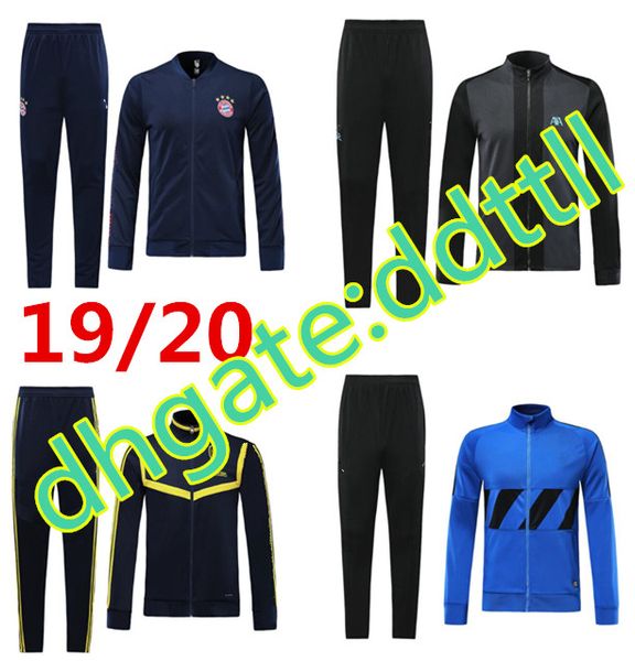 

2019/20 bayern tottenhames son real madrid manchester ajax messi psg mane ronaldo full zipper jackets tracksuit set 19/20 soccer, Black