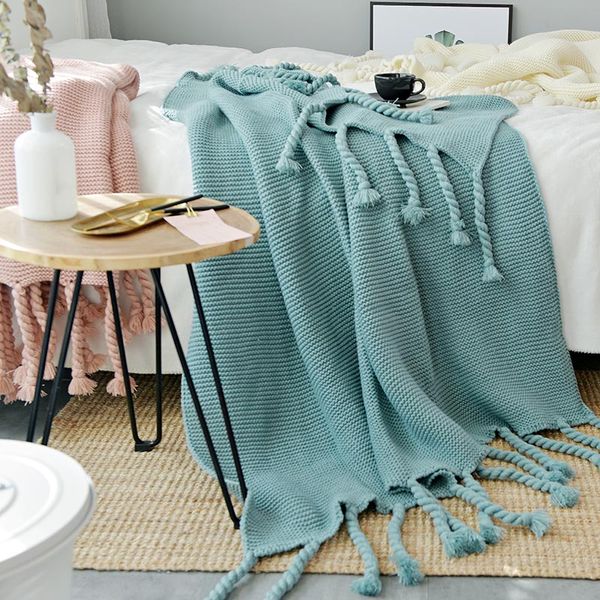 

130*170cm green plaids nordic style casual knitted blankets with tassel koc narzuta blankets for beds sofa cover throw blanket