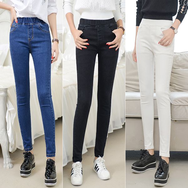 

women's jeans slim for women 2021 spring summer street style stretch skinny high waist black full length denim pencil pants plus size, Blue