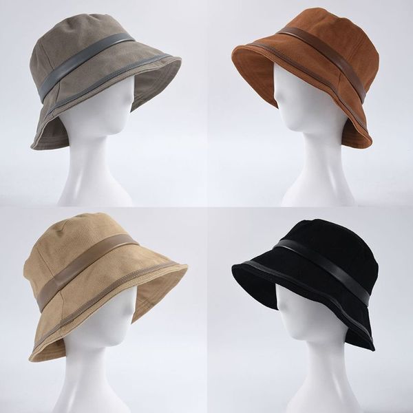 

cotton patchwork bucket hat plain solid color wide brim fisherman hat, Blue;gray