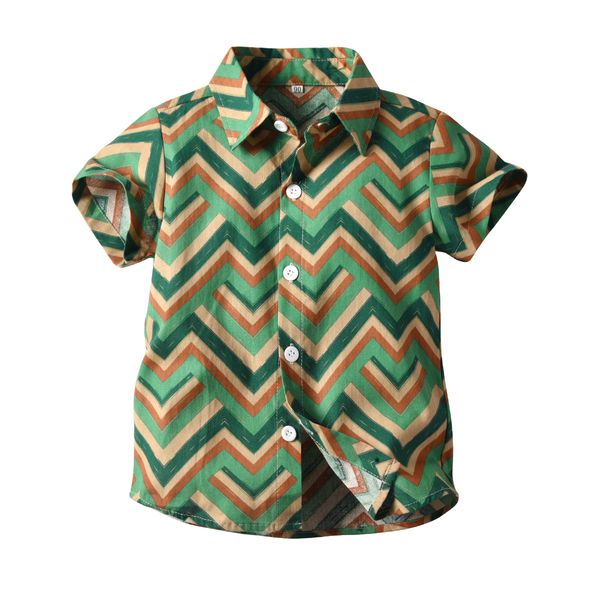 

Boy kids clothing shirt summer short sleeve Turn Down collar Wave print 100% cotton Summer boy clothing