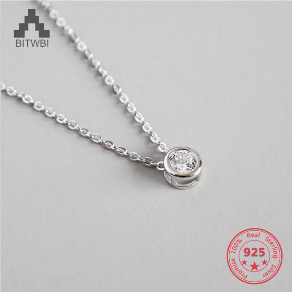 

s925 sterling silver simple zircon chain clavicle pendant necklace