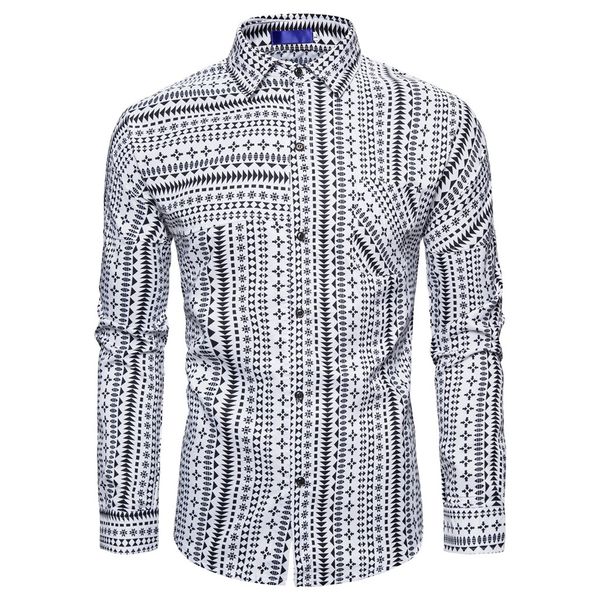 

kancoold 2019 new casual shirt regular men splicing printed broadcloth leisure retro long-sleeved shirt blouse nov11, White;black