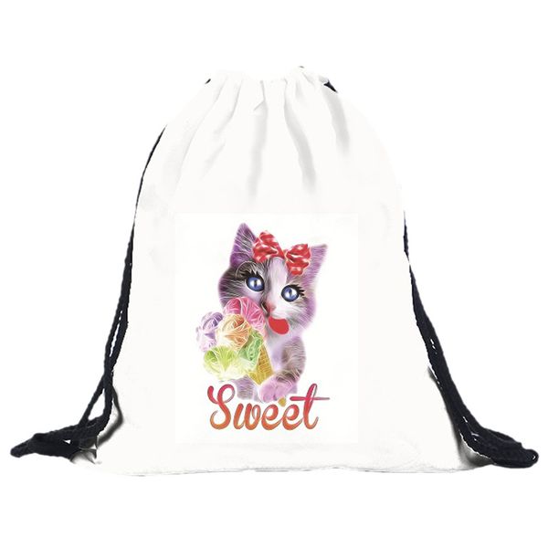 

polyester cat pattern sport backpacks for fitness children women print drawstring backpack mochila gimnasio athletic backbag a40