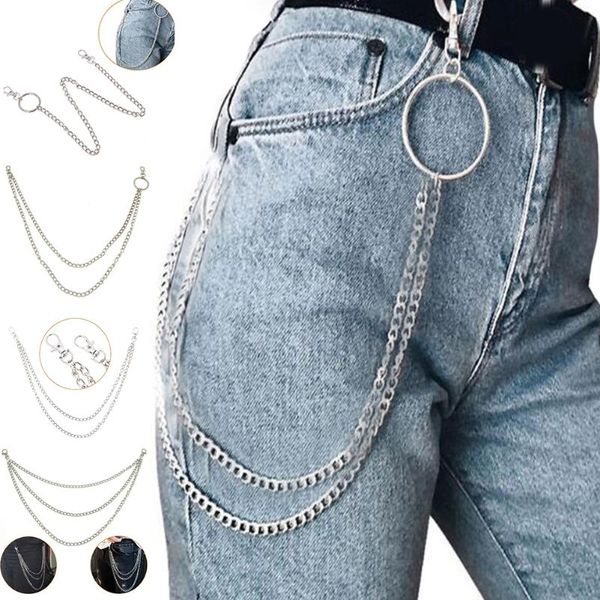 

1-3 layer rock punk hook trouser silver chain jeans alloy decoration chains pant waist link belt 2020 fashion metal wallet, Black;brown