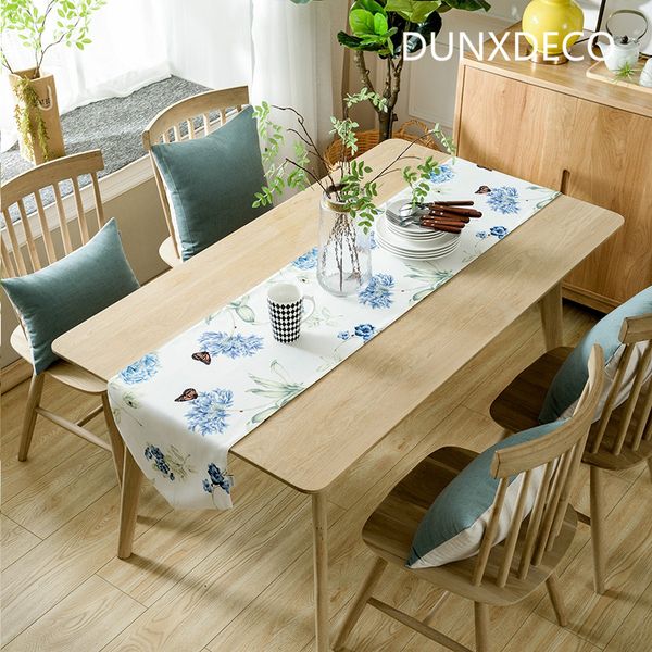 

dunxdeco таблица runner party long table cover ткань современный кантри стиль бабочка синий флора печати свежий дом садовый стол декор