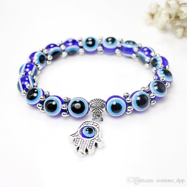 

new fatima hamsa hand blue evil eye charms bracelets for women lucky beads chains bangle fashion turkish jewelry gift, Golden;silver