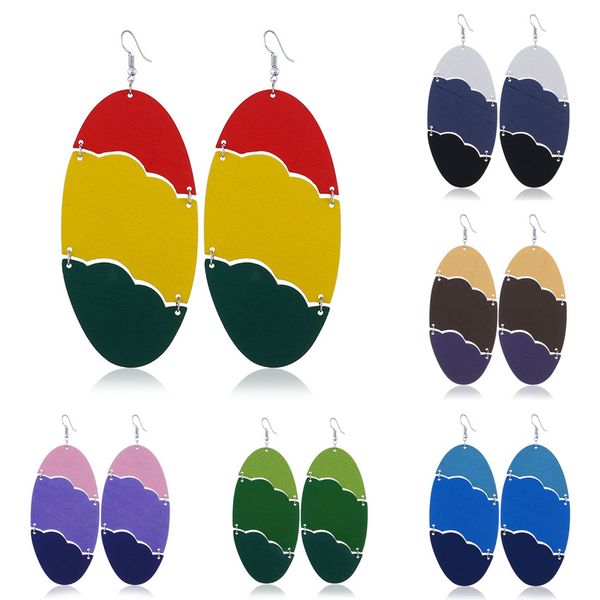 

горячих продажи multicolor вуд серьга ellipse триколор сращивание eardrop деревянной уха обруч подвесок крючке серьга для женщин заявления ю, Silver