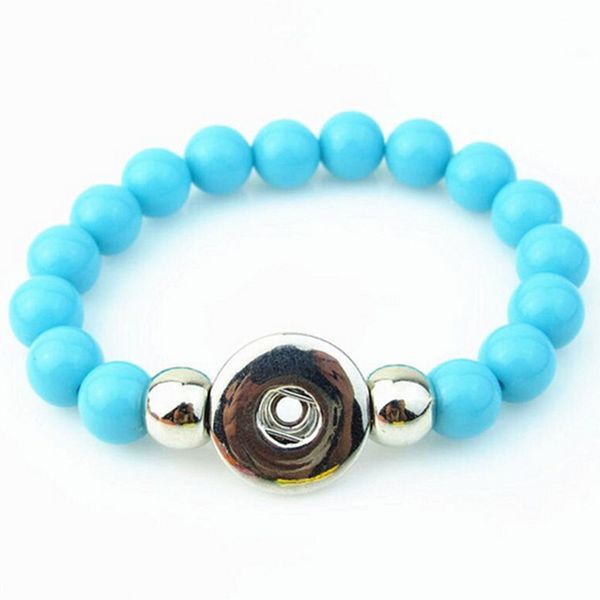 

candy color sky blue beads handmade elastic 18mm snap button charm bracelets & bangles for woman snap button jewelry 10pcs/lot, Golden;silver