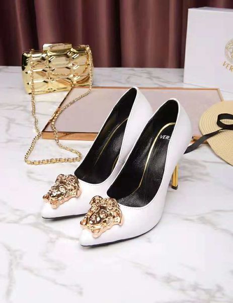 

2020 women's shoes high-heeled new patent leather metal buckle shallow leather pointed stiletto shoes luxury women's pumps 35-41 z, Black