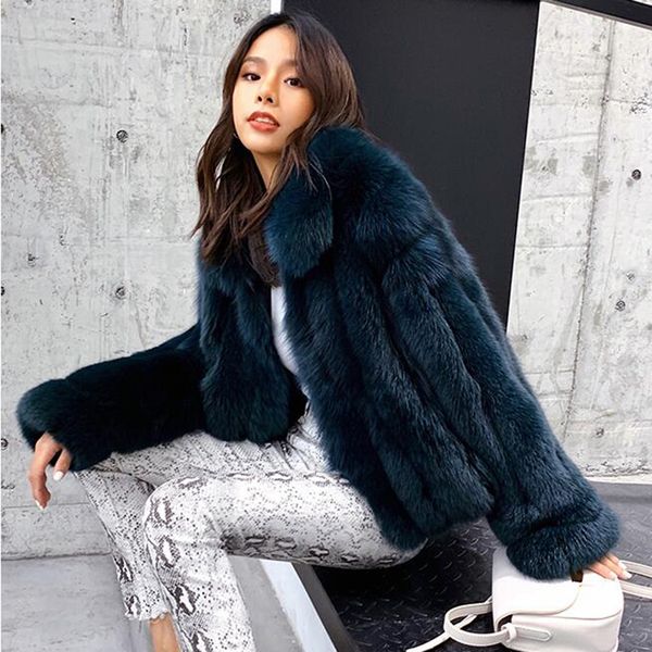 

maylofuer green strips real fur coat women short fashion fur jacket for winter warm coats, Black