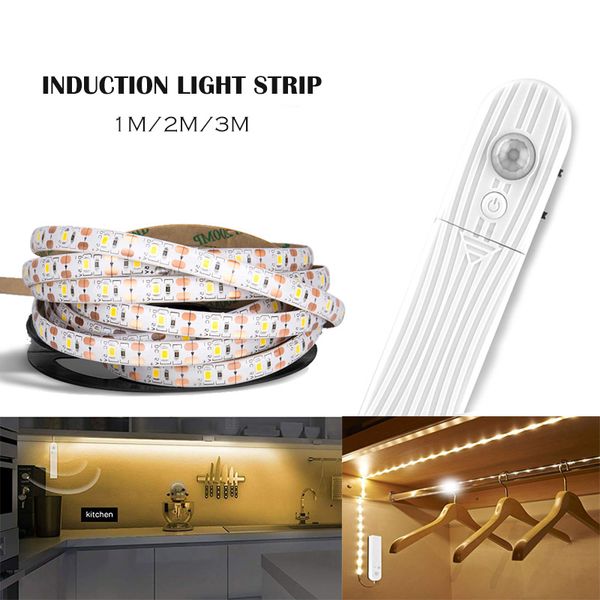 

motion sensor led light strip pir motion sensor lights battery 1m/2m/3m 60leds/m 2835smd under bed lamp closet wardrobe cabinet stairs