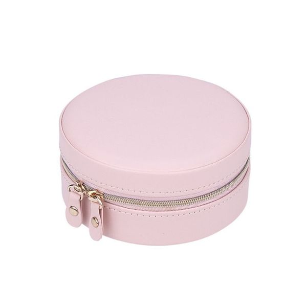 

portable round jewelry box faux leather jewellery earrings display organizer, Pink;blue