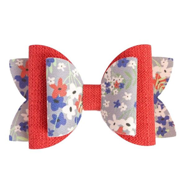 

12pcs 4'' glitter hair bows with printed leather flower unicorn hair clips, Slivery;white