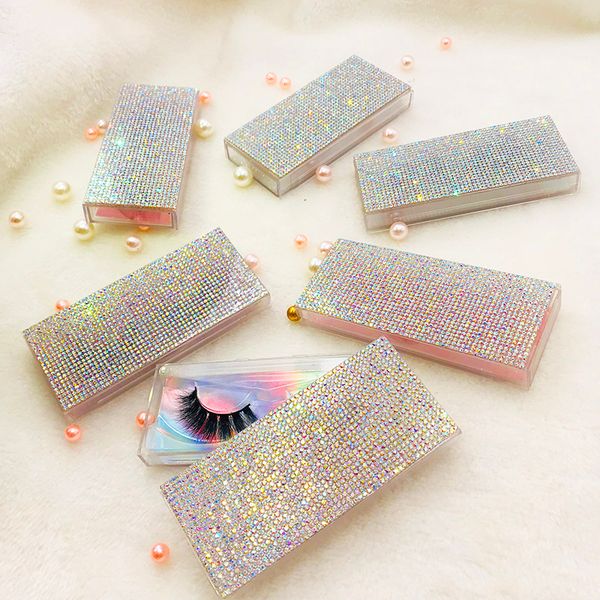 

10pieces/lot clear rhinestones empty lash case pink silver bling eyelash box without eyelashes rectangle square lash case