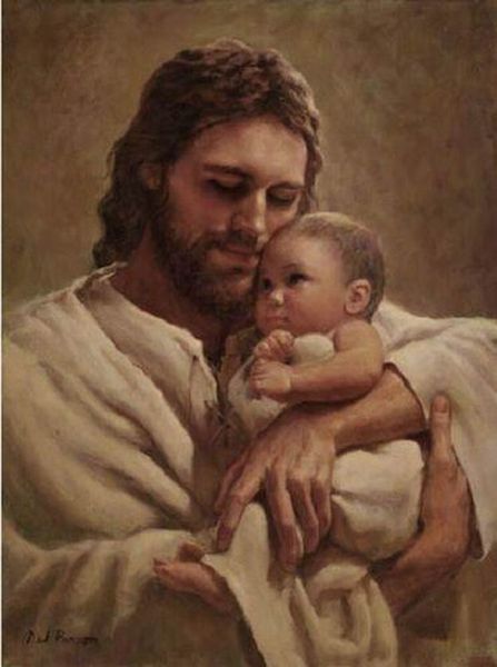 

a057# del parson in the arms of his love home decor christ jesus holds baby hd print oil painting on canvas wall art pictures 200110