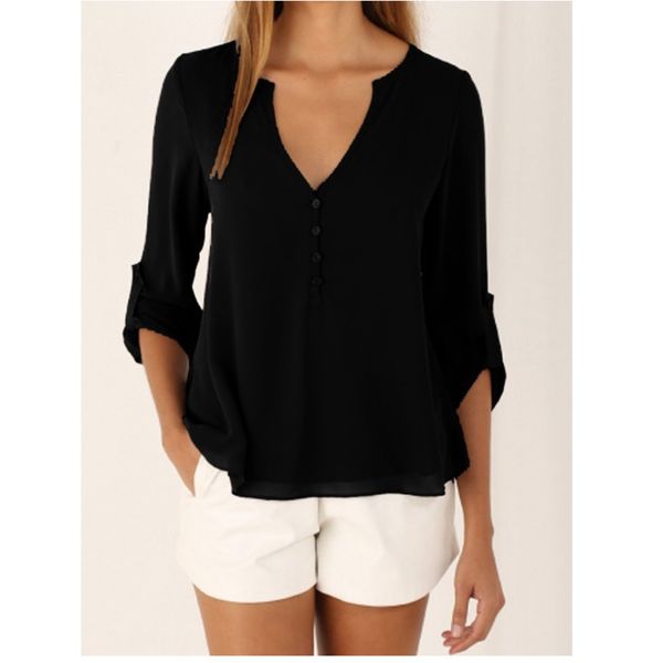 

2019 women shirts summer autumn casual v-neck chiffon blouse womens and blouses long sleeve black white ladies blouse shirt