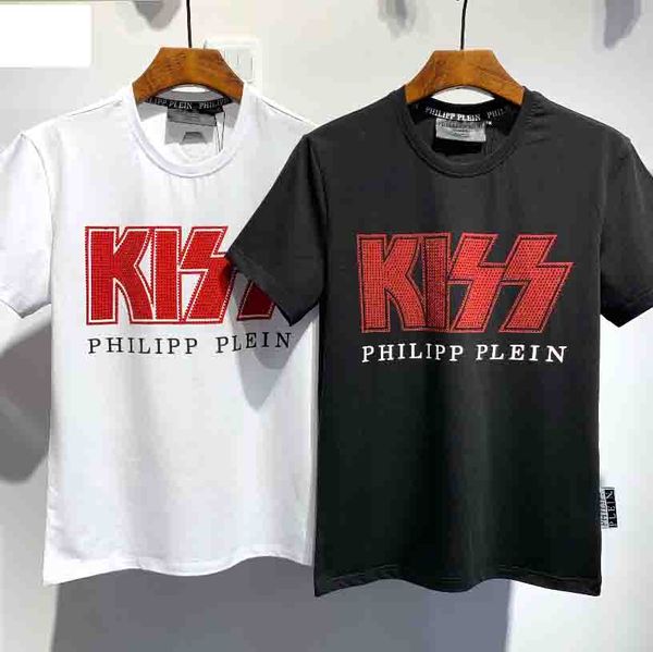 

pp tide brand short sleeve mens designer t-shirt summer cotton t-shirt punk rhinestone skull t-shirt hip hop t shirt wild print t shirt, White;black