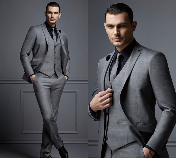 İyi Erkek Slim Fit Damat smokin Erkeklere Moda Gri Erkek Takım Elbise Ucuz Damat Takım Elbise Biçimsel Man Suit (Ceket + Yelek + Pantolon) DH6006