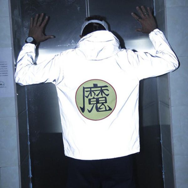 

brand men jacket casual hip hop windbreaker 3m reflective jacket tide men and women lovers sport coat hooded fluorescent clothing elegant, Black;brown
