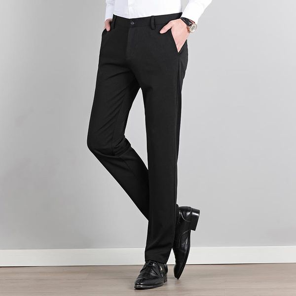 

2019 spring summer mens business pants slim fit straight stretch men trousers zipper casual pants men pantalones hombres, Black