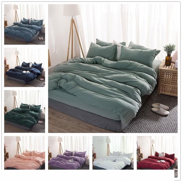 Solid Color Bedding Set Microfiber Bedclothes Navy Blue Gray Bed