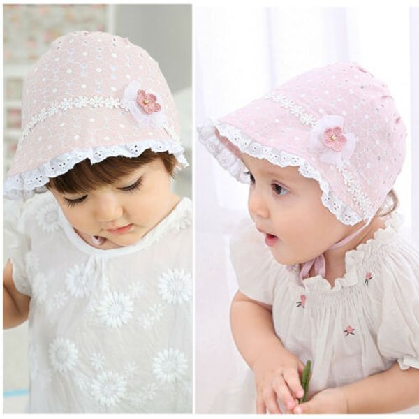 

newborn baby girl fashion cute flower visor lace photography prop cotton floral solid color bowknot hat cap beanie bonnet 1-3y, Yellow